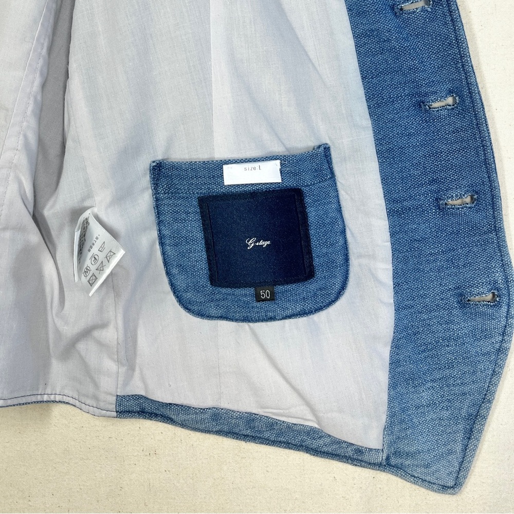 G-Stage Mens Vest Size Large Blue Cream Knitted Cotton 5 Button Closure - Picture 11 of 13